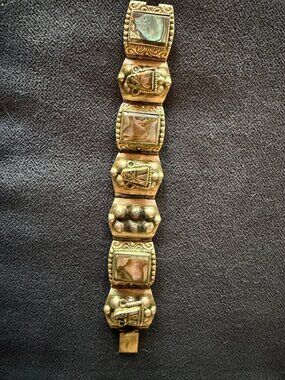Vintage Taxco Mexico Sterling Panel Bracelet Abalone Mother of Pearl  1" x 6.5"